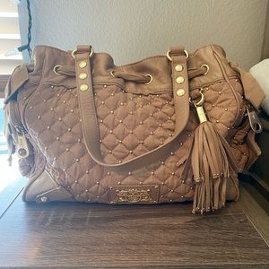 Juicy Couture Tan Quilted Gold Studded Daydreamer Bag w matching wristlet wallet